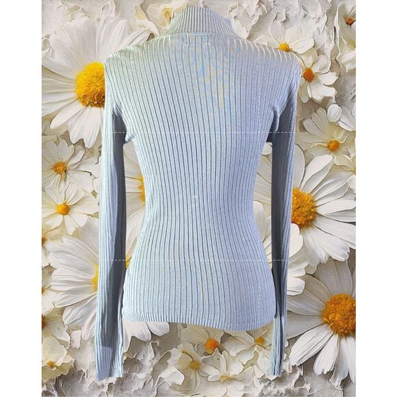 Liz Claiborne Collection Silk Ribbed Mock Neck Top Gray M Long Sleeve Boho Y2K - Picture 4 of 6